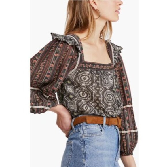 Free People Mostly Meadow Blouse XS Black Combo - Picture 6 of 12